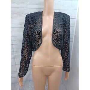 Vtg Hampton Nites Black Lace Velvet Shrug Bolero Jacket Womens Sz 12 WimsiGoth